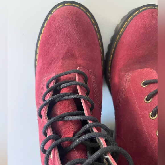 Dr. Martens Kendra Women’s Suede Red Wine Heeled Combat Boot Lace Up - Picture 7 of 8